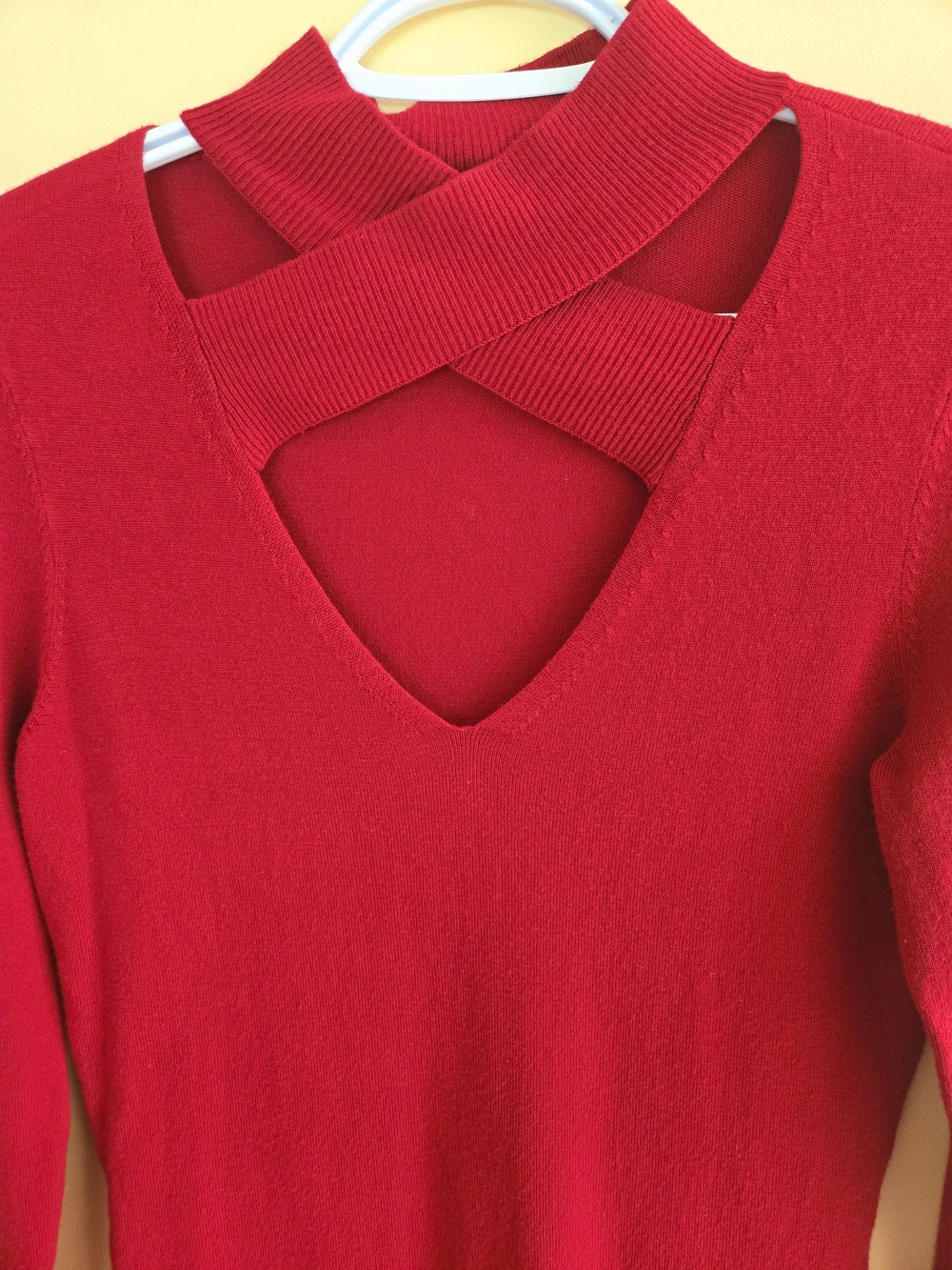 le chateau Crimson Red Crisscross V-Neck Sweater - Picture 6 of 10